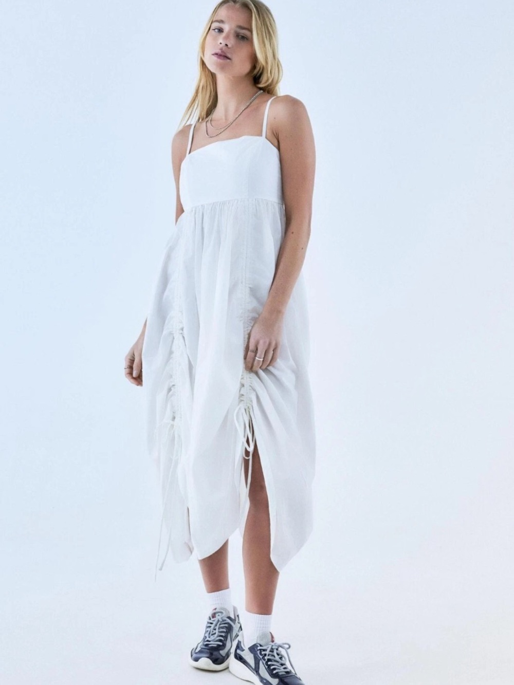 Urban Outfitters Caley Balloon Midi Dress, Cinched Skirt , Parachute Dress, M